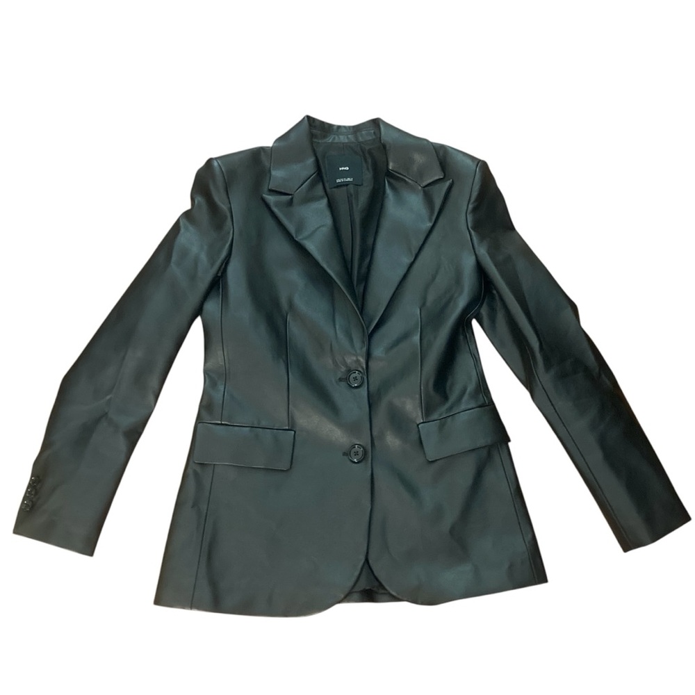 MANGO Black Vegan Leather Blazer- Size Medium